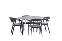 Break eettafel 120ø - wit / grijs / alu / aintwood + Slit eetstoel met kussen - zwart / grijs / aluminium