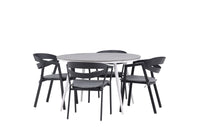 Break eettafel 120ø - wit / grijs / alu / aintwood + Slit eetstoel met kussen - zwart / grijs / aluminium