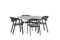 Break eettafel 120ø - wit / grijs / alu / aintwood + Slit eetstoel met kussen - zwart / grijs / aluminium