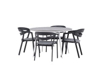 Break eettafel 120ø - wit / grijs / alu / aintwood + Slit eetstoel met kussen - zwart / grijs / aluminium