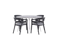 Break eettafel 120ø - wit / grijs / alu / aintwood + Slit eetstoel met kussen - zwart / grijs / aluminium