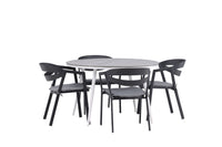 Break eettafel 120ø - wit / grijs / alu / aintwood + Slit eetstoel met kussen - zwart / grijs / aluminium