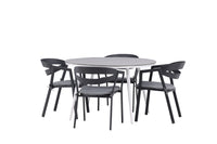 Break eettafel 120ø - wit / grijs / alu / aintwood + Slit eetstoel met kussen - zwart / grijs / aluminium