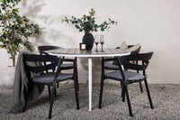 Break eettafel 120ø - wit / grijs / alu / aintwood + Slit eetstoel met kussen - zwart / grijs / aluminium