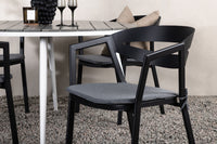 Break eettafel 120ø - wit / grijs / alu / aintwood + Slit eetstoel met kussen - zwart / grijs / aluminium