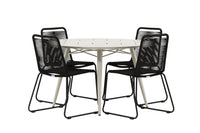 Lina eettafel 120ø - beige + Lindos eetstoel - zwart alu / zwart touw