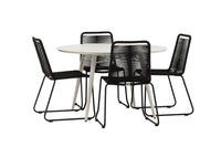 Lina eettafel 120ø - beige + Lindos eetstoel - zwart alu / zwart touw