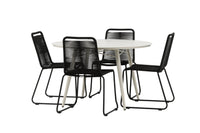 Lina eettafel 120ø - beige + Lindos eetstoel - zwart alu / zwart touw