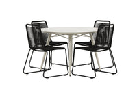 Lina eettafel 120ø - beige + Lindos eetstoel - zwart alu / zwart touw