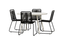 Lina eettafel 120ø - beige + Lindos eetstoel - zwart alu / zwart touw