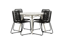 Lina eettafel 120ø - beige + Lindos eetstoel - zwart alu / zwart touw