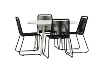 Lina eettafel 120ø - beige + Lindos eetstoel - zwart alu / zwart touw