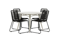 Lina eettafel 120ø - beige + Lindos eetstoel - zwart alu / zwart touw