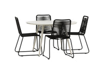 Lina eettafel 120ø - beige + Lindos eetstoel - zwart alu / zwart touw