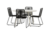 Lina eettafel 120ø - beige + Lindos eetstoel - zwart alu / zwart touw