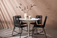 Lina eettafel 120ø - beige + Lindos eetstoel - zwart alu / zwart touw