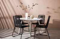 Lina eettafel 120ø - beige + Lindos eetstoel - zwart alu / zwart touw