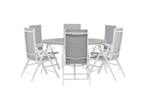 Break eettafel 150ø - wit / grijs / alu / aintwood + Break 5:pos eetstoel - wit / grijs