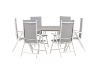 Break eettafel 150ø - wit / grijs / alu / aintwood + Break 5:pos eetstoel - wit / grijs