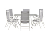 Break eettafel 150ø - wit / grijs / alu / aintwood + Break 5:pos eetstoel - wit / grijs