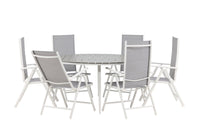 Break eettafel 150ø - wit / grijs / alu / aintwood + Break 5:pos eetstoel - wit / grijs