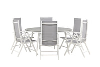 Break eettafel 150ø - wit / grijs / alu / aintwood + Break 5:pos eetstoel - wit / grijs