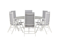 Break eettafel 150ø - wit / grijs / alu / aintwood + Break 5:pos eetstoel - wit / grijs