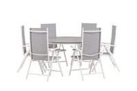 Break eettafel 150ø - wit / grijs / alu / aintwood + Break 5:pos eetstoel - wit / grijs