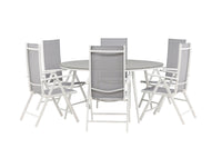 Break eettafel 150ø - wit / grijs / alu / aintwood + Break 5:pos eetstoel - wit / grijs