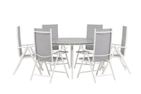 Break eettafel 150ø - wit / grijs / alu / aintwood + Break 5:pos eetstoel - wit / grijs