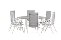 Break eettafel 150ø - wit / grijs / alu / aintwood + Break 5:pos eetstoel - wit / grijs