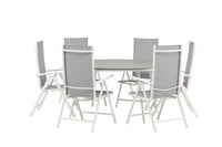 Break eettafel 150ø - wit / grijs / alu / aintwood + Break 5:pos eetstoel - wit / grijs