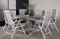 Break eettafel 150ø - wit / grijs / alu / aintwood + Break 5:pos eetstoel - wit / grijs