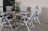 Break eettafel 150ø - wit / grijs / alu / aintwood + Break 5:pos eetstoel - wit / grijs