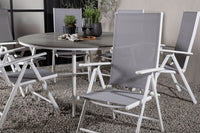 Break eettafel 150ø - wit / grijs / alu / aintwood + Break 5:pos eetstoel - wit / grijs
