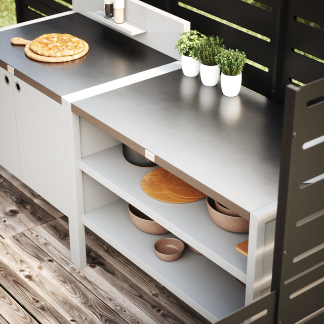 Speciale prijs UMAMI buitenkeuken module 1 + 2 inclusief hoes, wit / roestvrij