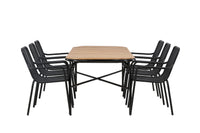 Holmbeck eettafel 200*95 - zwart / acacia + Peking eetstoel - zwart / alu