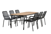 Holmbeck eettafel 200*95 - zwart / acacia + Peking eetstoel - zwart / alu