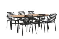 Holmbeck eettafel 200*95 - zwart / acacia + Peking eetstoel - zwart / alu