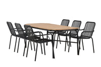 Holmbeck eettafel 200*95 - zwart / acacia + Peking eetstoel - zwart / alu