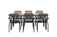 Holmbeck eettafel 200*95 - zwart / acacia + Peking eetstoel - zwart / alu