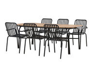 Holmbeck eettafel 200*95 - zwart / acacia + Peking eetstoel - zwart / alu