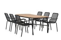 Holmbeck eettafel 200*95 - zwart / acacia + Peking eetstoel - zwart / alu