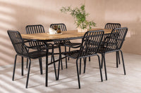 Holmbeck eettafel 200*95 - zwart / acacia + Peking eetstoel - zwart / alu