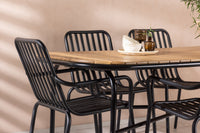 Holmbeck eettafel 200*95 - zwart / acacia + Peking eetstoel - zwart / alu