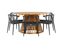 Tucumán eettafel ø120 - acacia + Stina eetstoel - zwart / alu