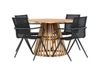 Lumpur eettafel rond ø110 - acacia / teaklook / +Alina eetstoel - zwart alu / zwart textilene