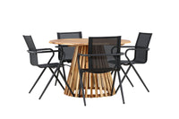 Lumpur eettafel rond ø110 - acacia / teaklook / +Alina eetstoel - zwart alu / zwart textilene