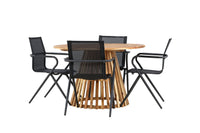 Lumpur eettafel rond ø110 - acacia / teaklook / +Alina eetstoel - zwart alu / zwart textilene