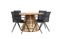 Lumpur eettafel rond ø110 - acacia / teaklook / +Alina eetstoel - zwart alu / zwart textilene